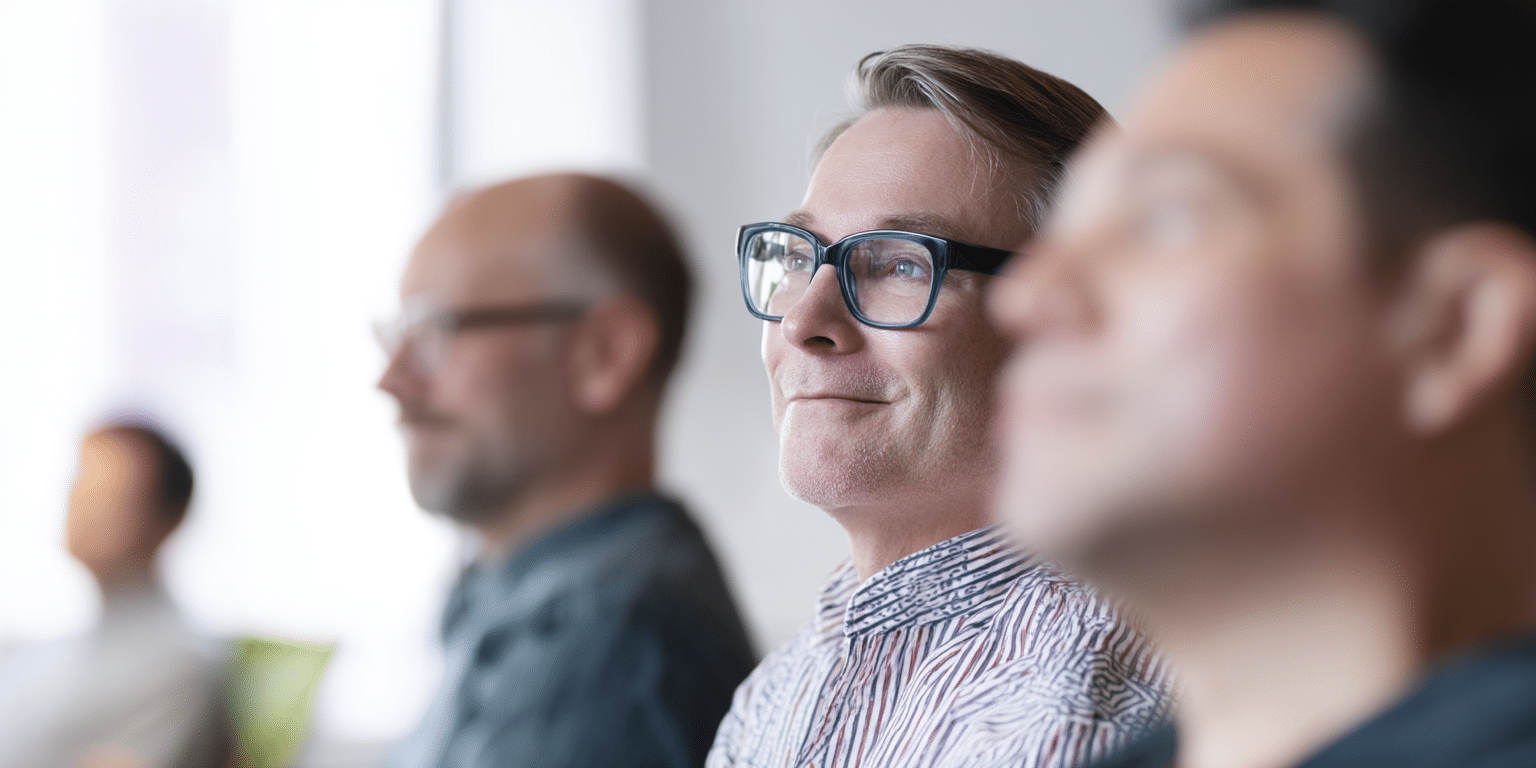 Man met bril volgt een training bij Startel.