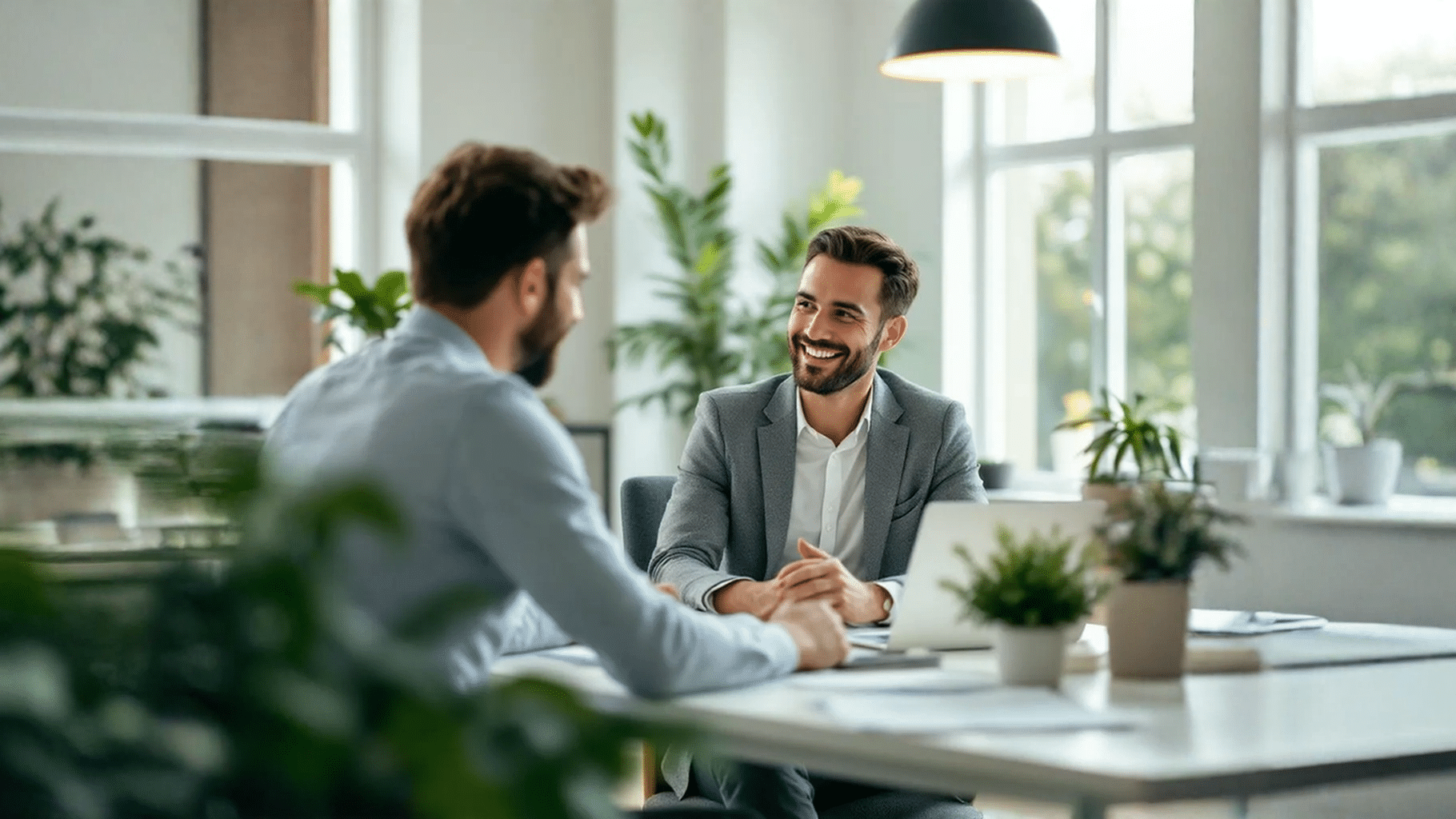 twee mannen met elkaar in een gesprek.