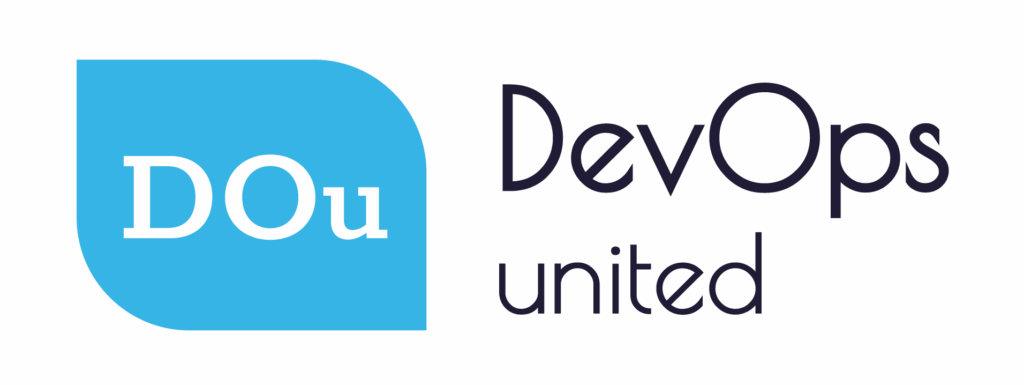 Logo van DevOps United met zwarte letters op een transparante achtergrond.