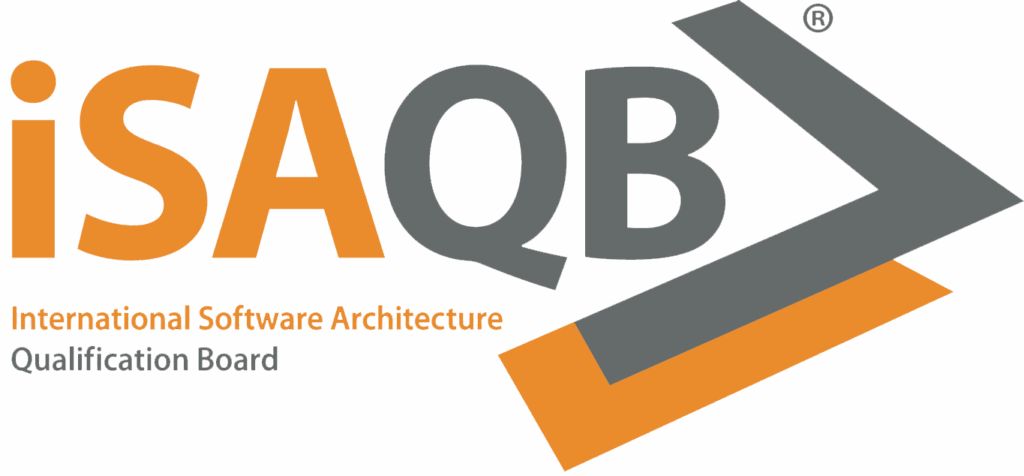 Logo van iSAQB met oranje en grijze letters.