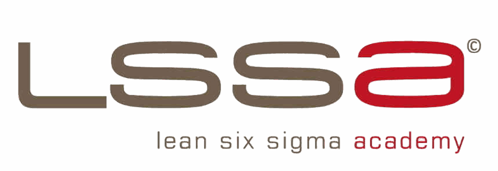 Logo van Lean Six Sigma Academy met bruine en rode letters.