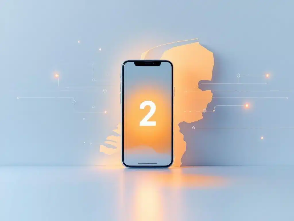 Smartphone met gloeiend cijfer 2 op Nederlandse vlag-geïnspireerde achtergrond met data-verbindingen en kaartcontouren
