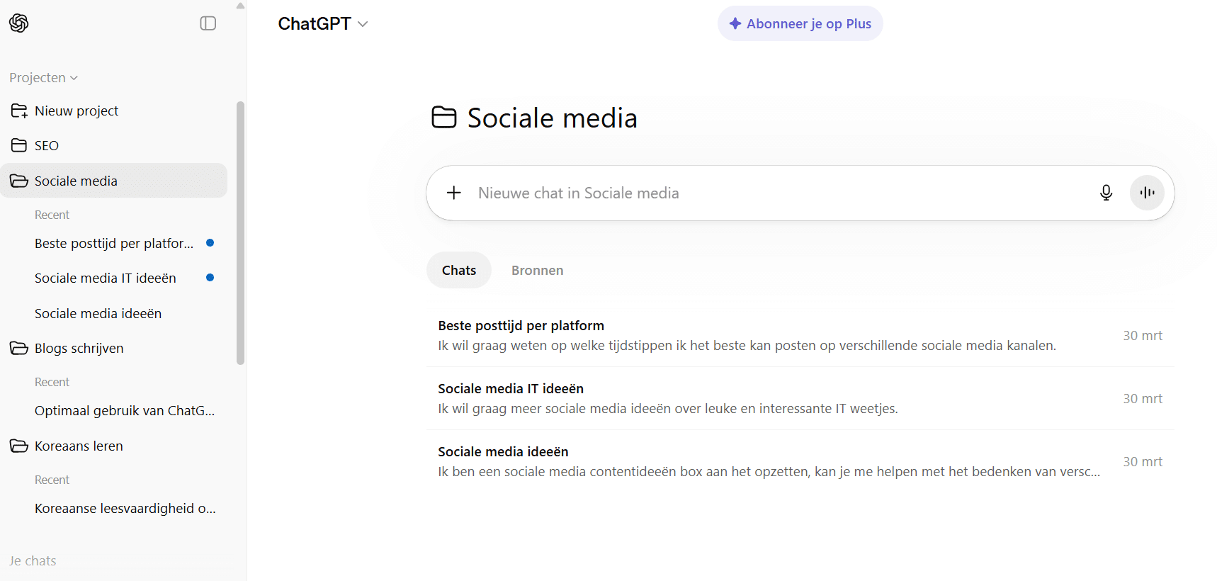 Afbeelding van projecten in Chatgpt