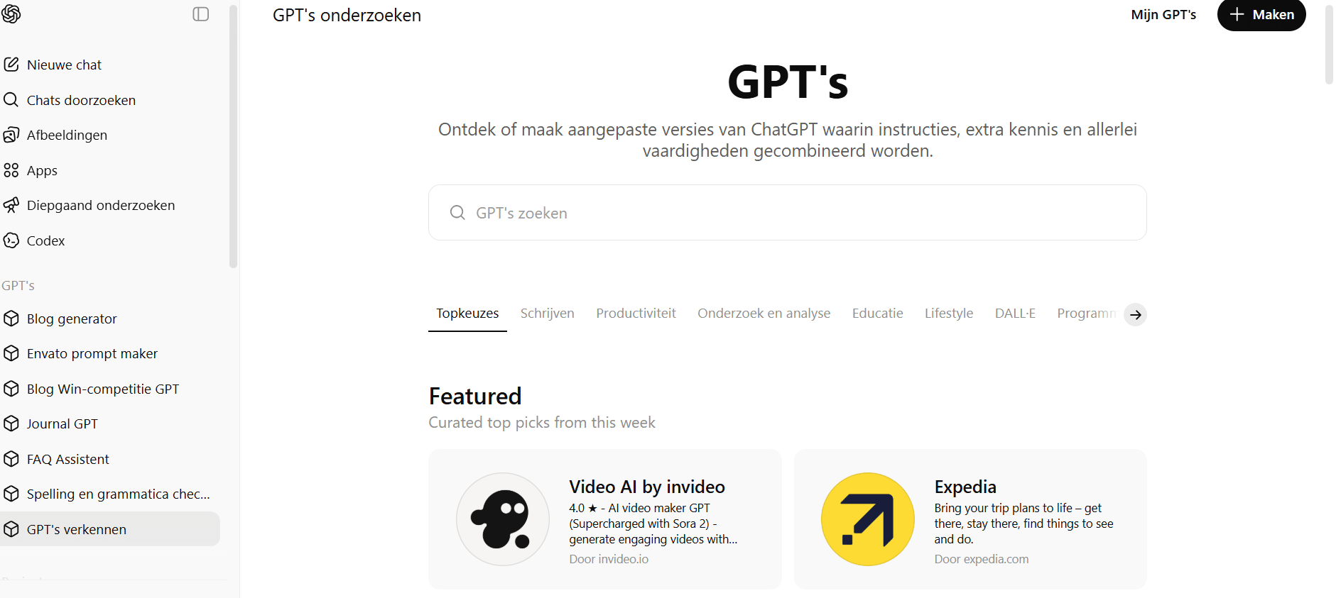 Afbeelding van GPT's in ChatGPT