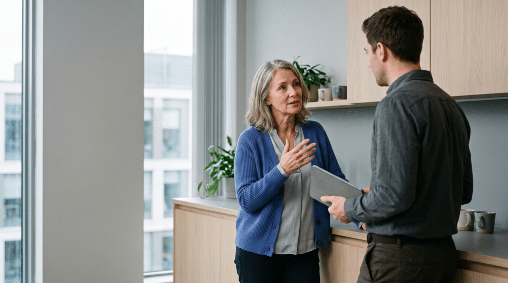 Twee collega's overleggen of een ChatGPT-training voor hen de moeite waard is.