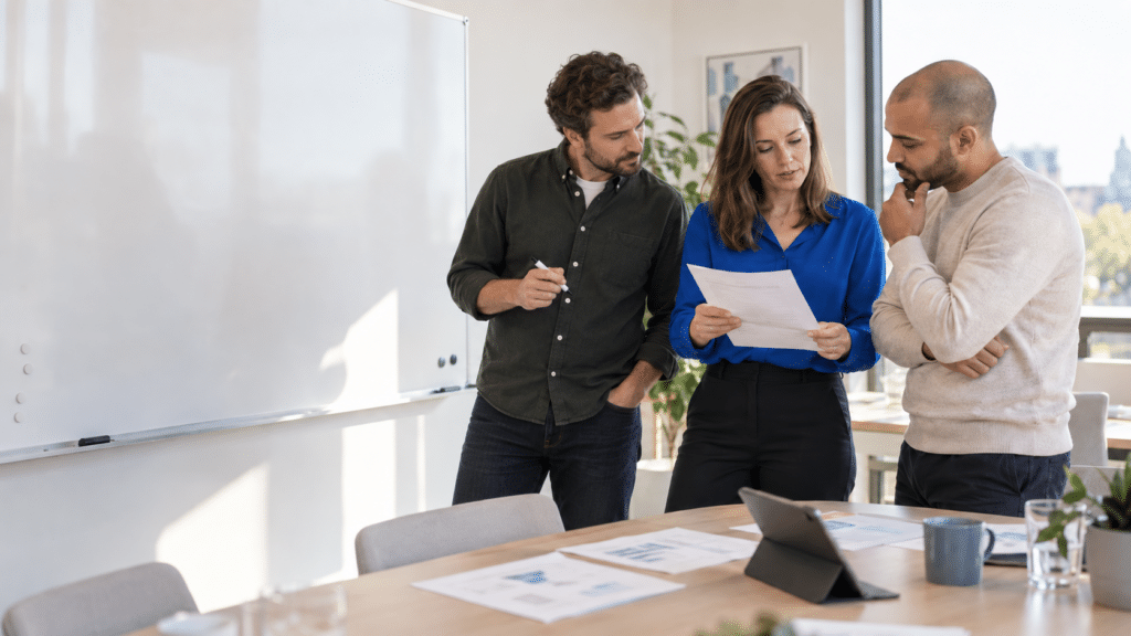 Microsoft 365-beheerder controleert met collega's een checklist voor een veilige implementatie van Copilot.