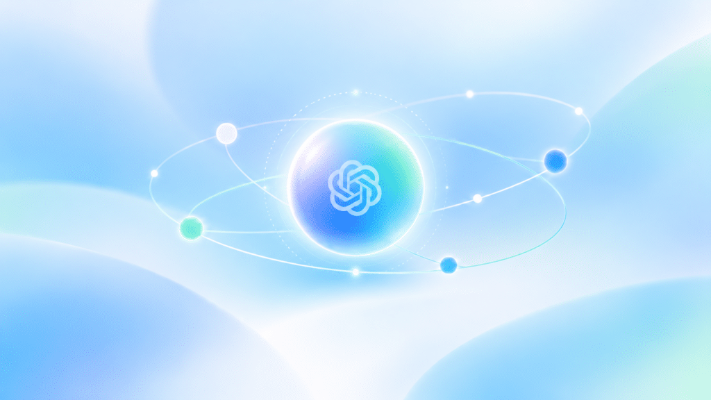 OpenAI Dot als gloeiende bol met OpenAI-logo en subtiele verbindingslijnen die always-on AI-agents visualiseren.