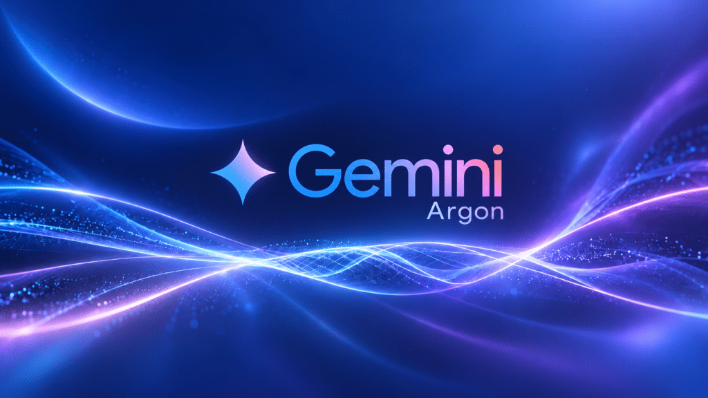 Gemini Argon-logo met blauwe en paarse lichtgolven op een rustige, futuristische achtergrond.
